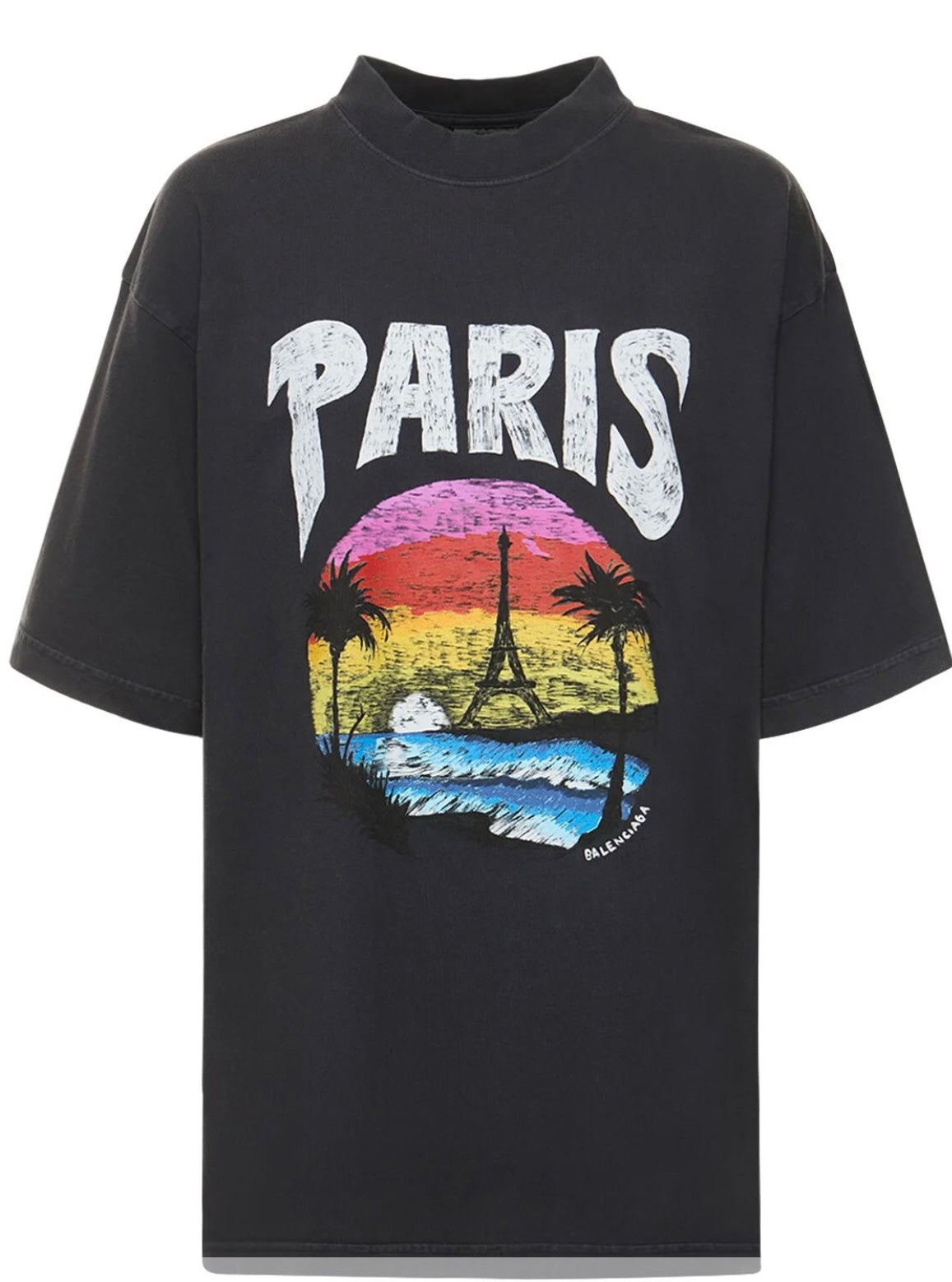T-SHIRT balenciaga girocollo con stampa tropical paris in cotone