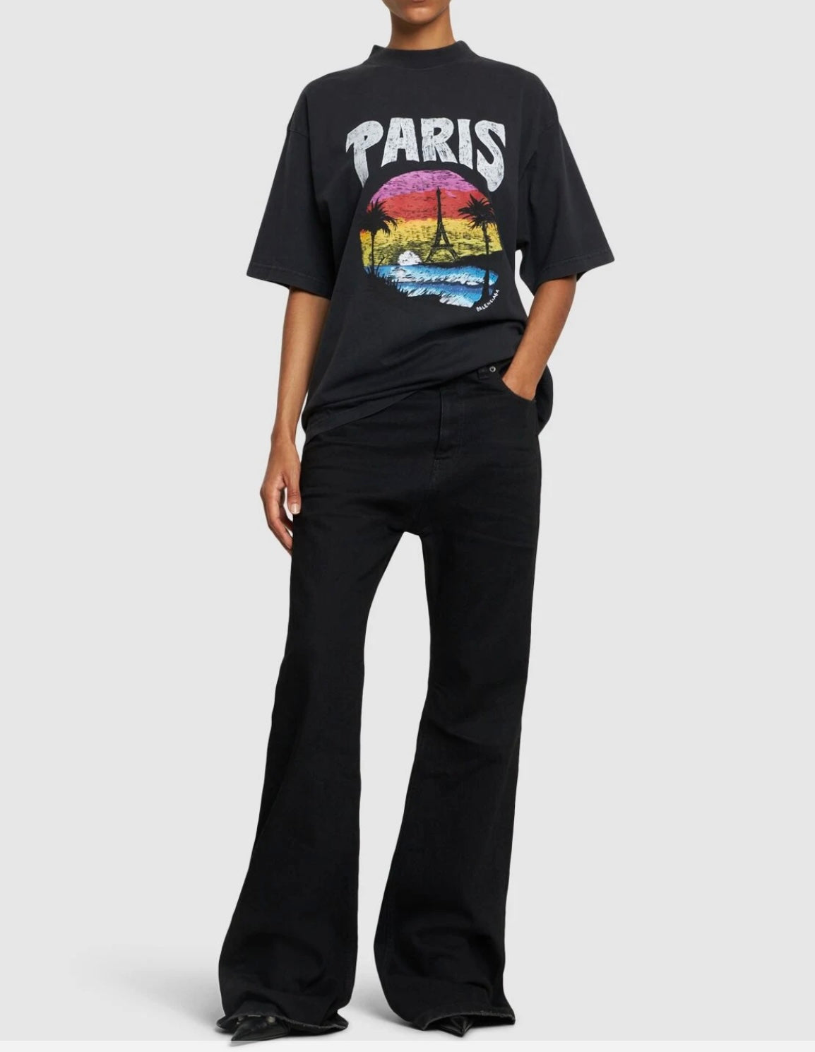T-SHIRT balenciaga girocollo con stampa tropical paris in cotone