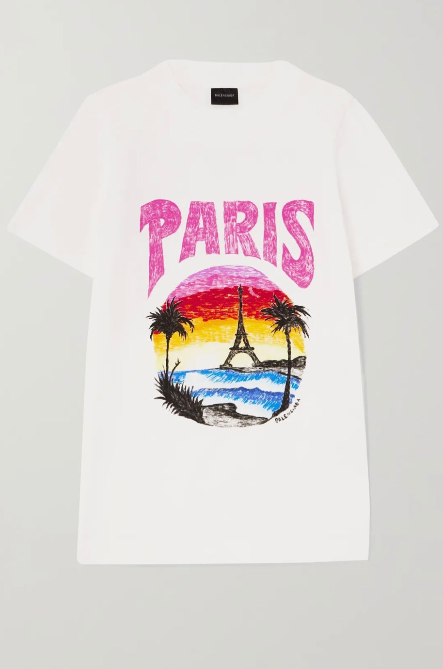 T-SHIRT balenciaga girocollo con stampa tropical paris in cotone