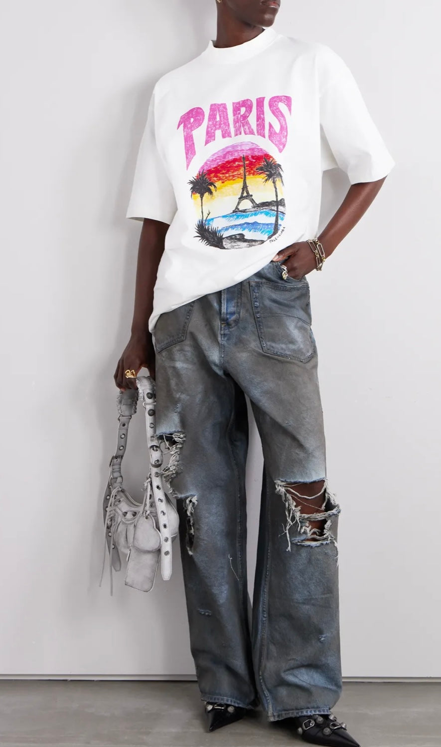 T-SHIRT balenciaga girocollo con stampa tropical paris in cotone