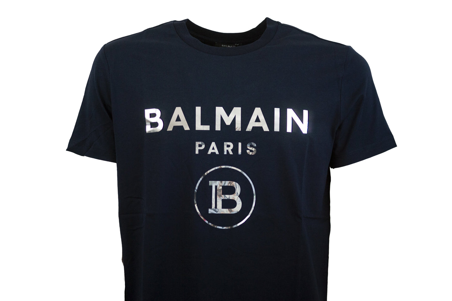 T-SHIRT BALMAIN BLUE WITH SILVER LOGO