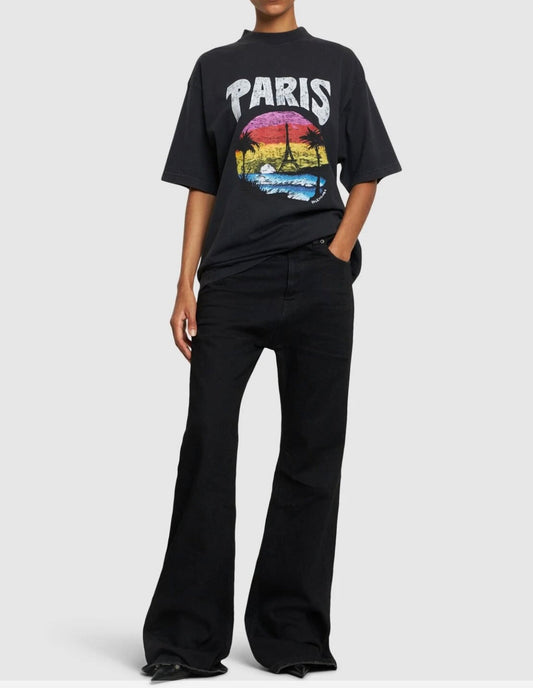 T-SHIRT  balenciaga girocollo con stampa tropical paris in cotone